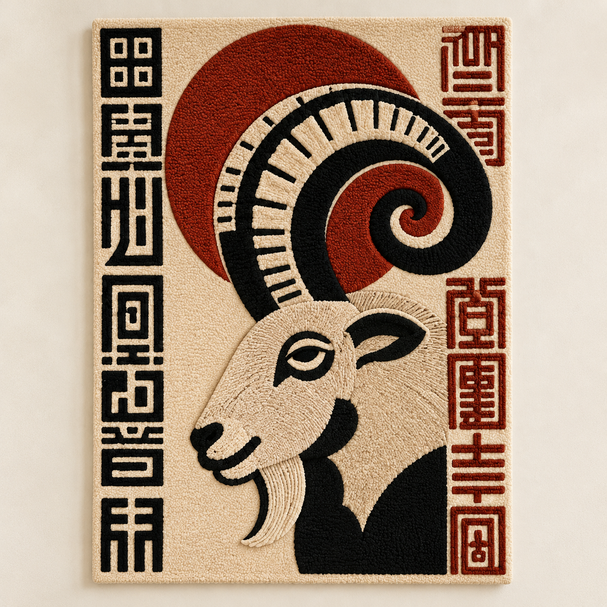 Rust Sun wall art by Hewn Earth featuring a ram design with warm, earthy tones suitable for rustic or nature-inspired decor.