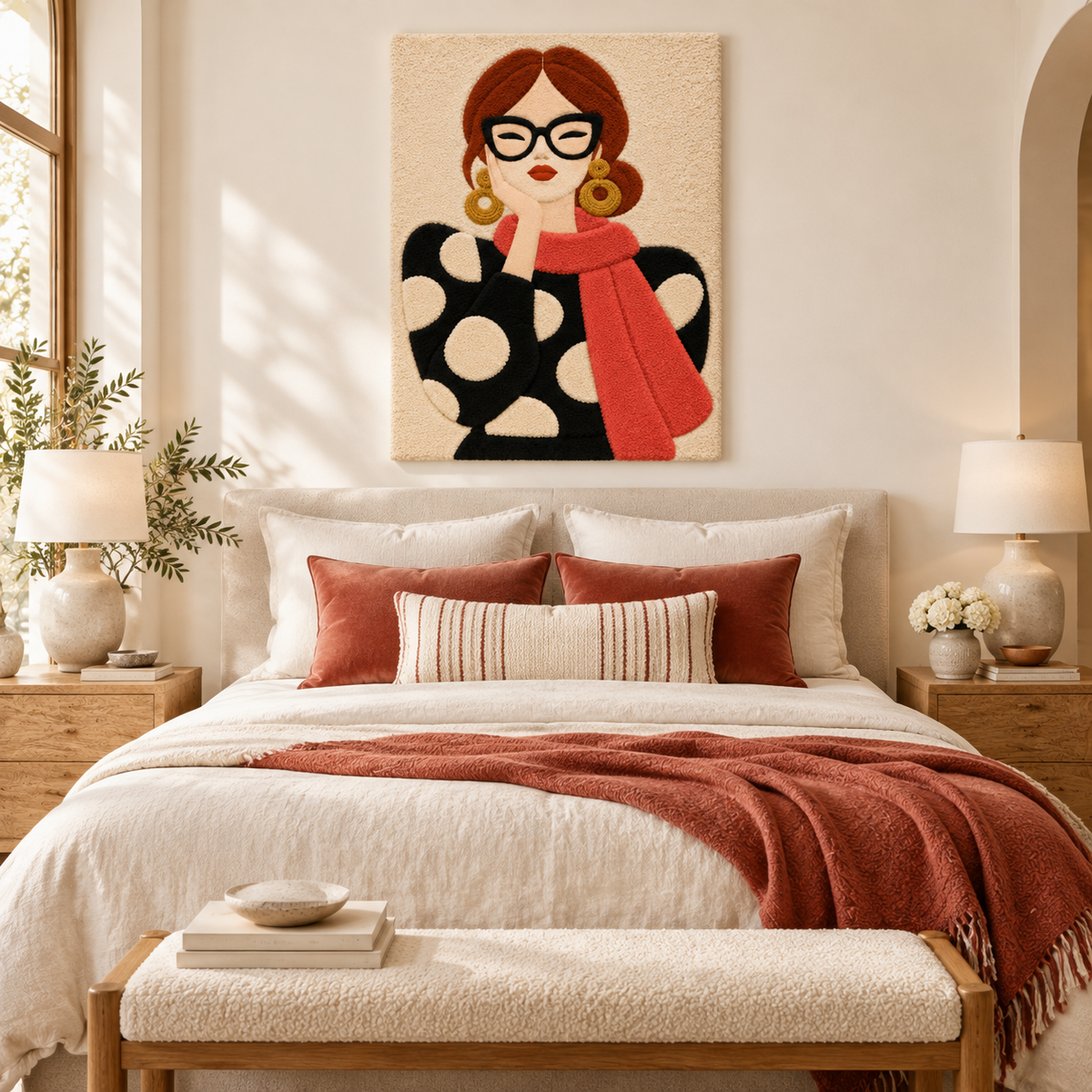 Red Scarf and Polka Reverie — room setting