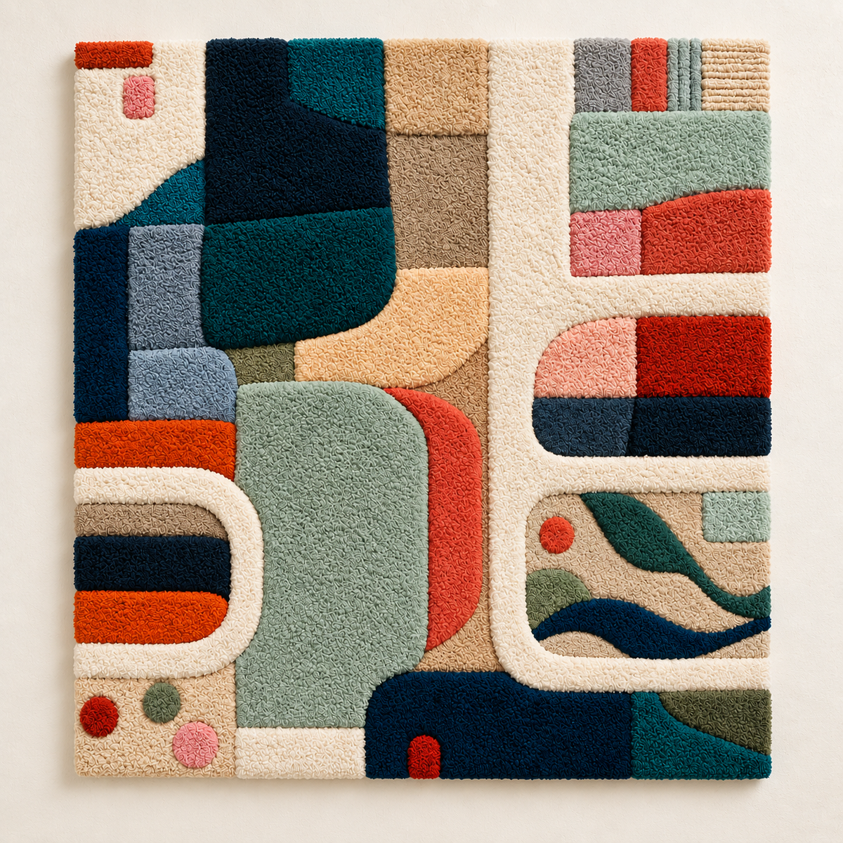 Hewn Earth Retro Junction wall art in teal featuring geometric abstract design on a white background.