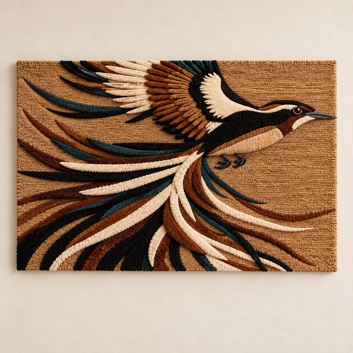 Hewn Earth Ribbon Tail in Flight wall art featuring colorful ribbon-like design on a neutral background.