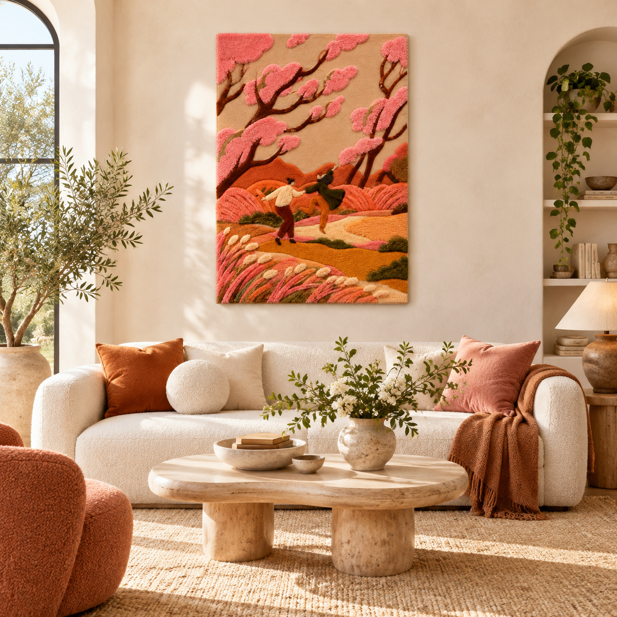 Riders Through Peach Blossom — front-facing room scene