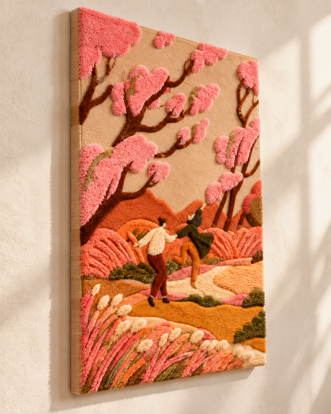 Riders Through Peach Blossom — angled relief view