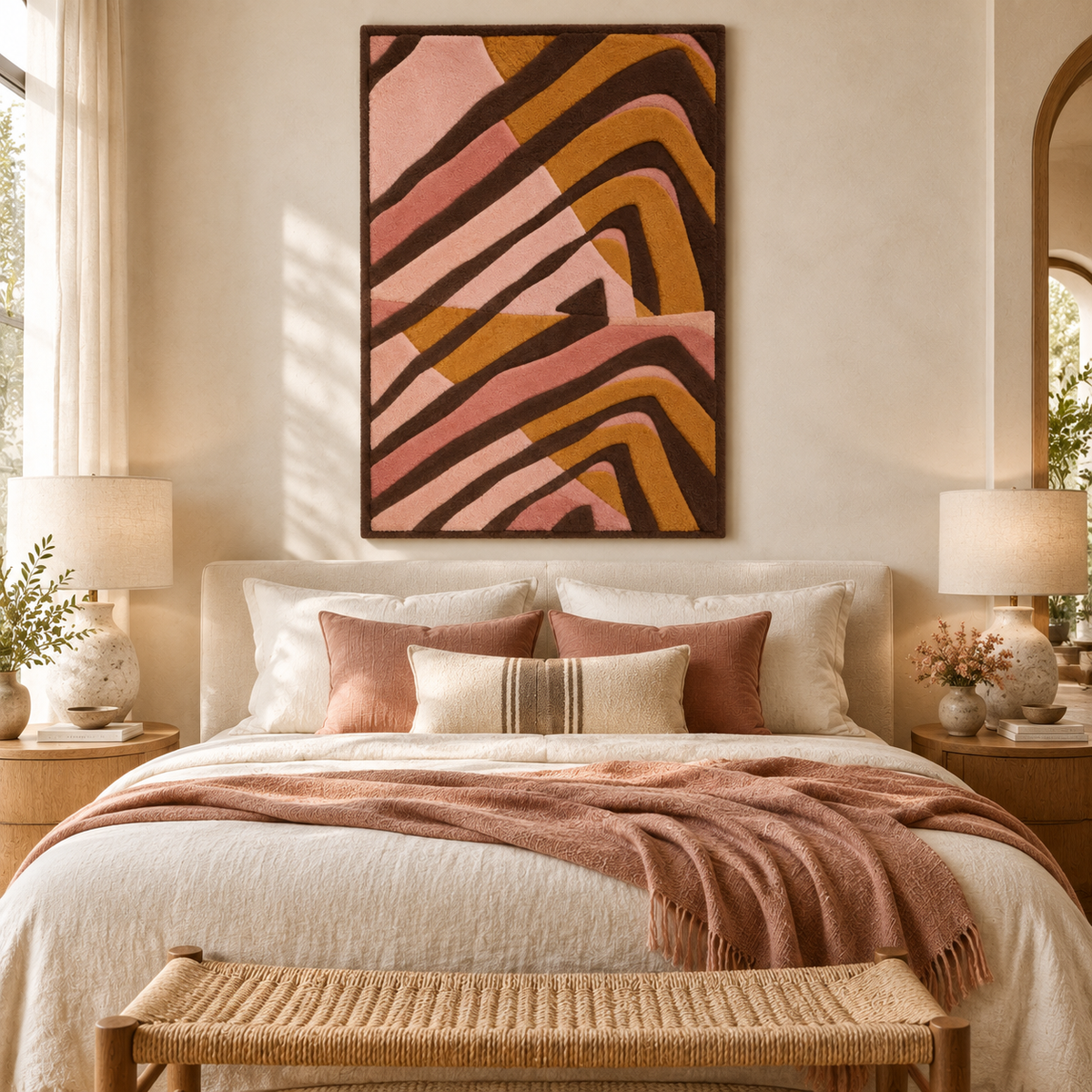 Rose and Ochre Strata — front-facing room scene [room-front]