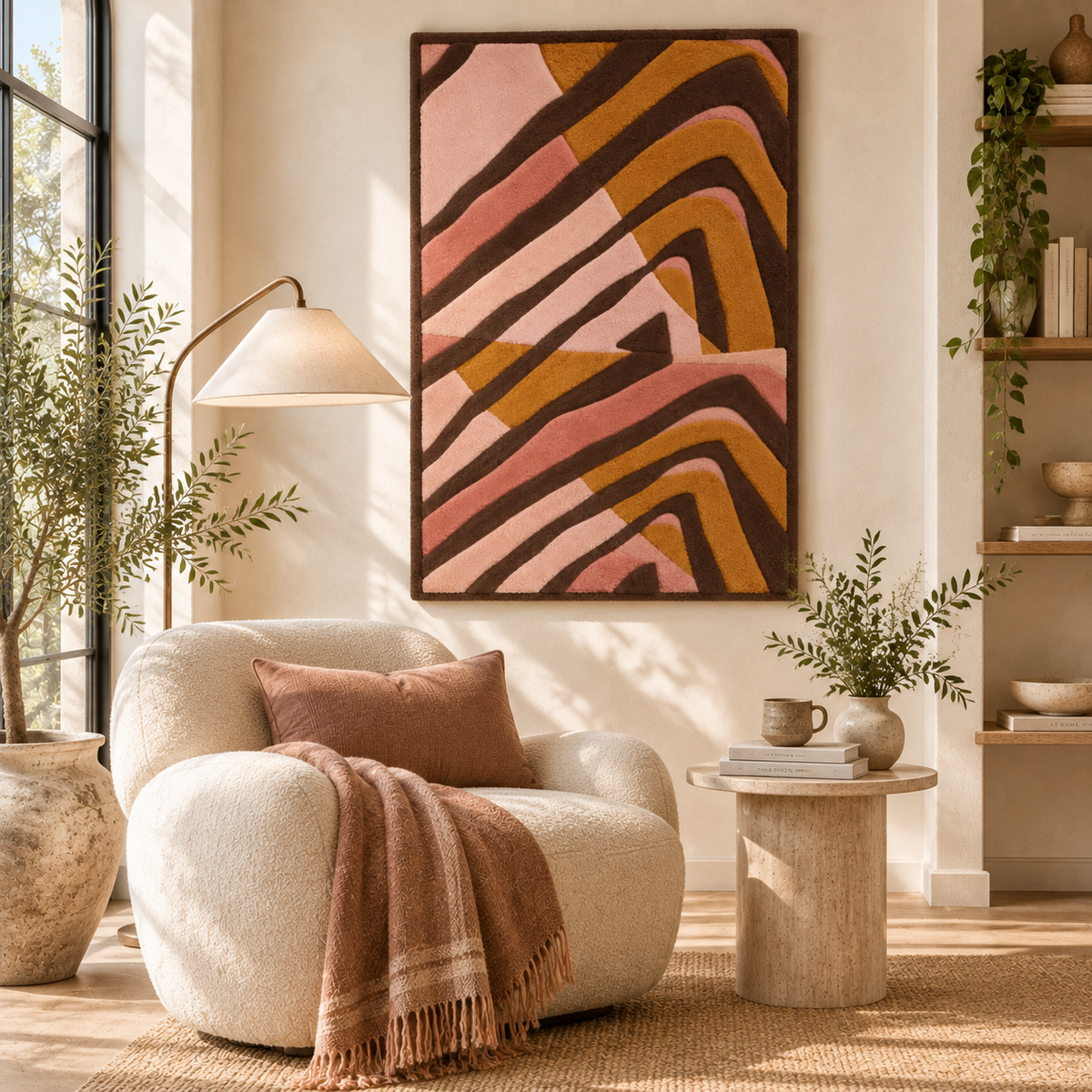Rose and Ochre Strata — front-facing room scene [room-front]