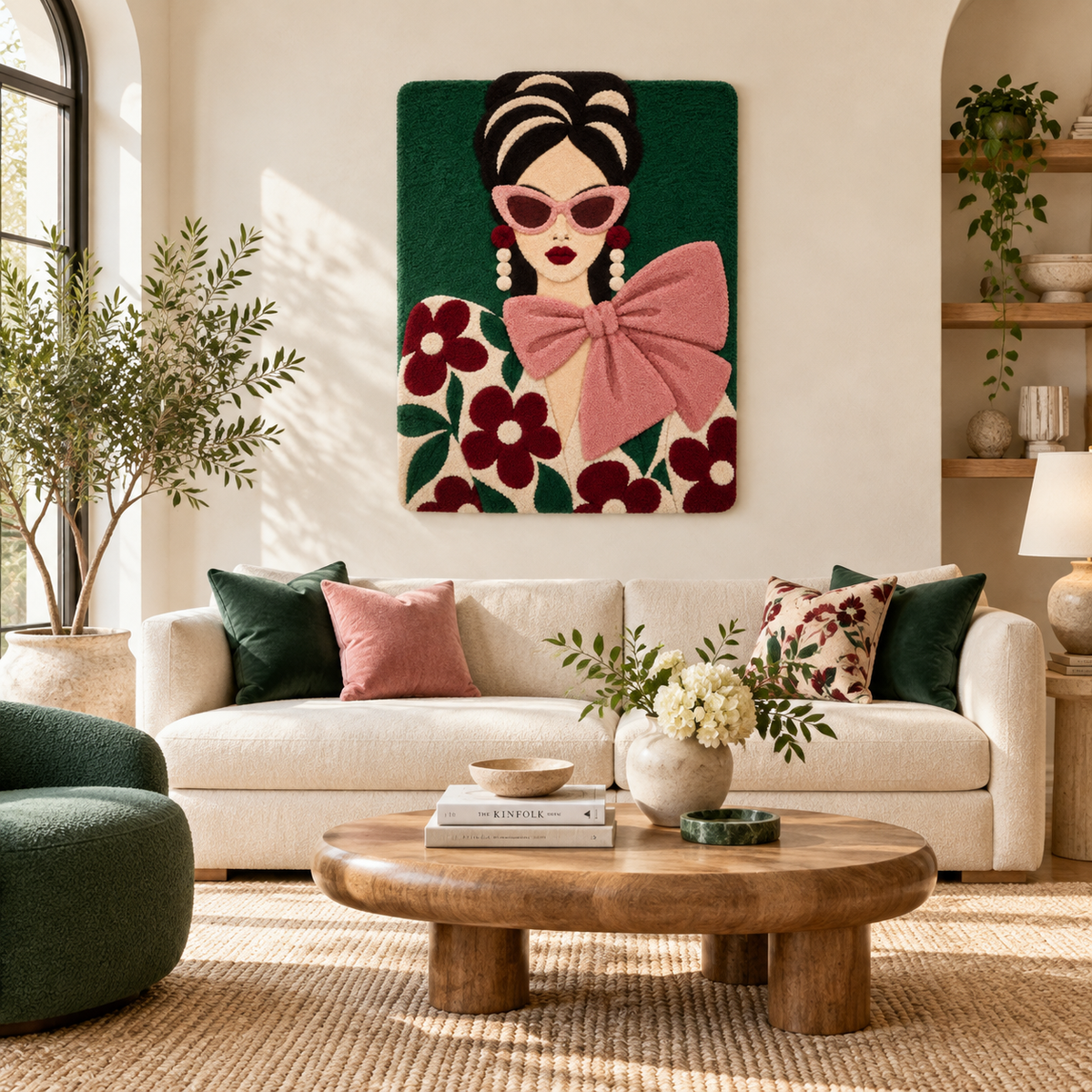 Rose Bow and Burgundy Blooms — front-facing room scene [room-front]