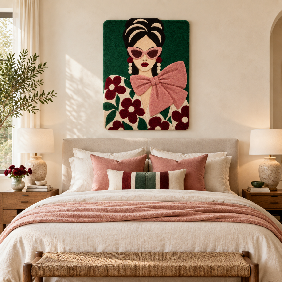 Rose Bow and Burgundy Blooms — room setting 1
