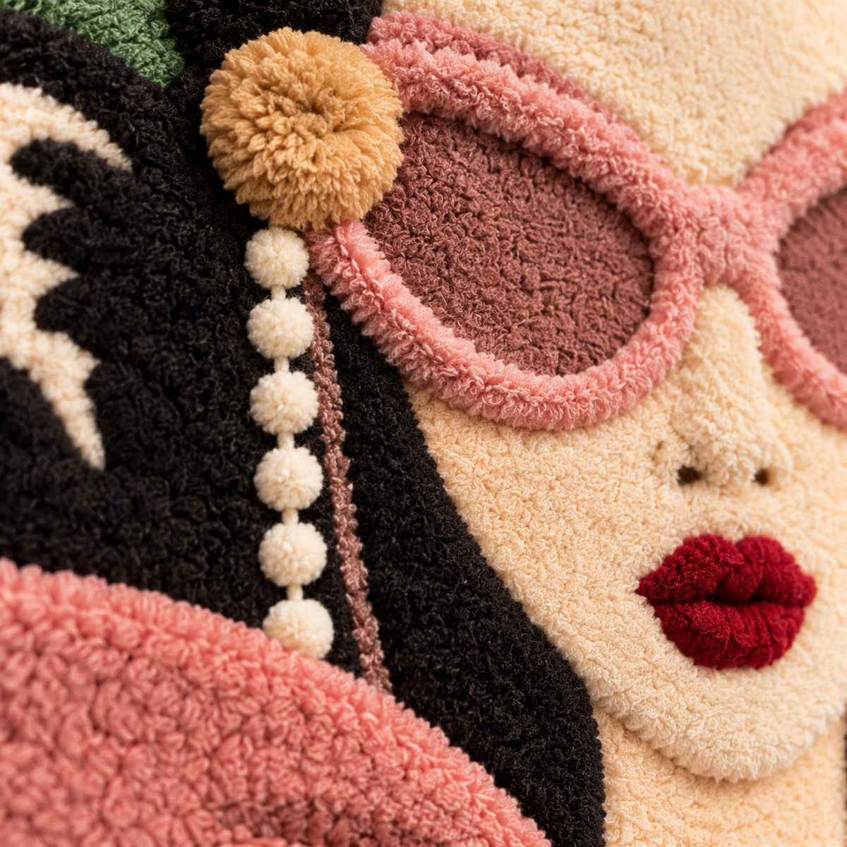 Rose Ribbon Reverie — tufted wool texture detail
