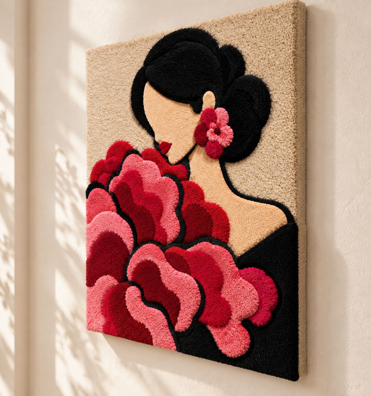 Rose Ruffles in Quiet Bloom — angled relief view
