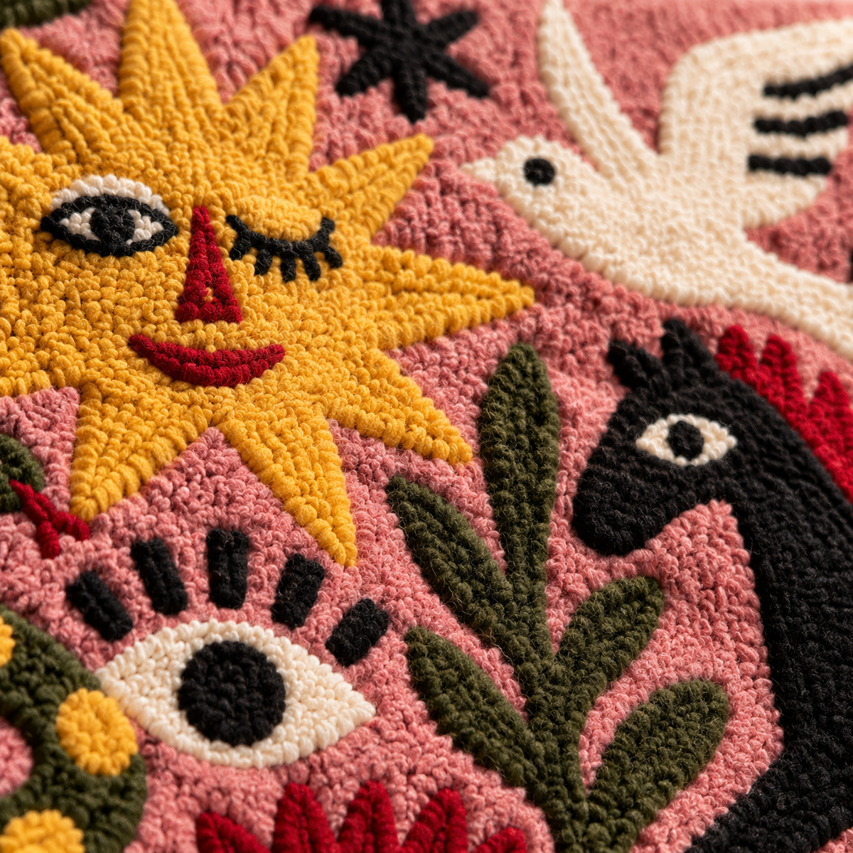 Rose Sun Menagerie — tufted wool texture detail