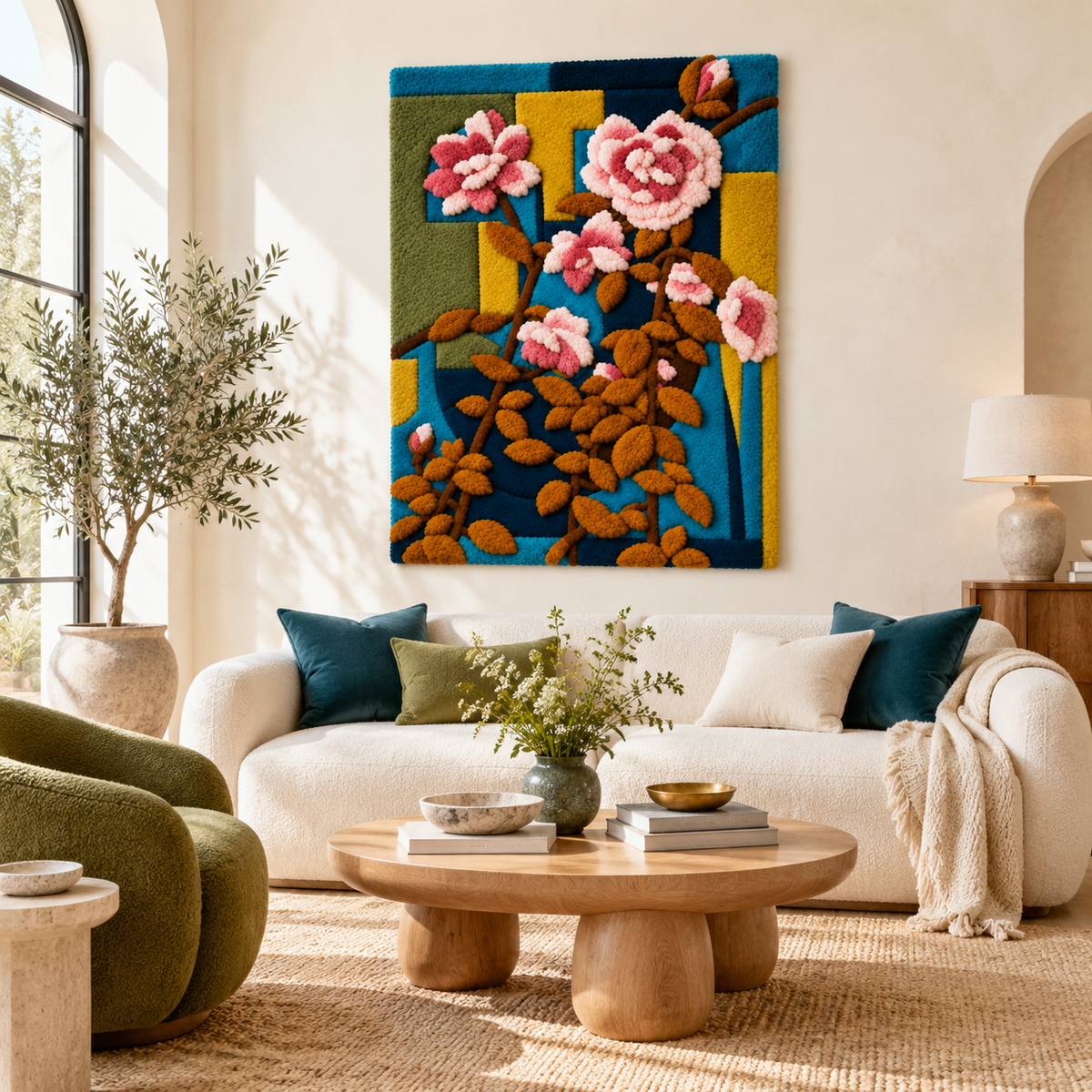 Rose Trellis in Teal — front-facing room scene [room-front]