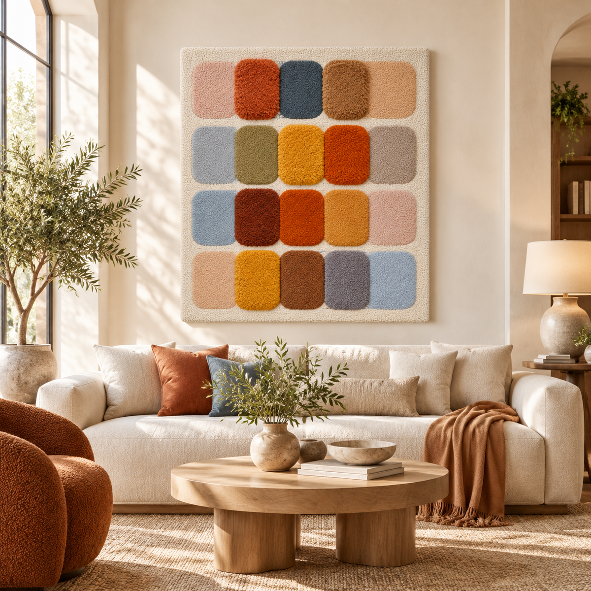 Rounded Earthtone Color Swatches wall art by Hewn Earth showing a variety of warm, earthy color samples on a circular design.