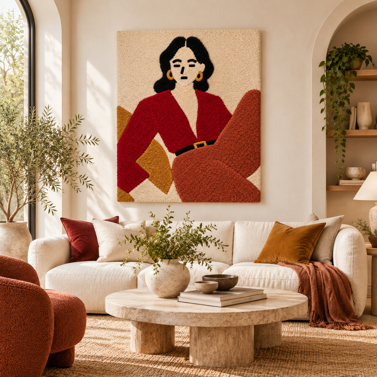 Portrait in Red and Rust by Rushati Chowdhury — front-facing room scene [room-front]