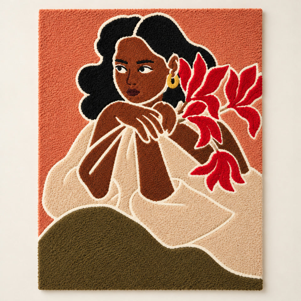 Quiet Profile with Red Flowers