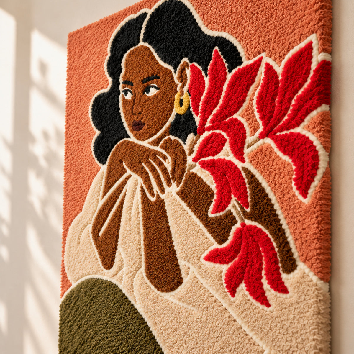 Quiet Profile with Red Flowers by Rushati Chowdhury — angled relief view
