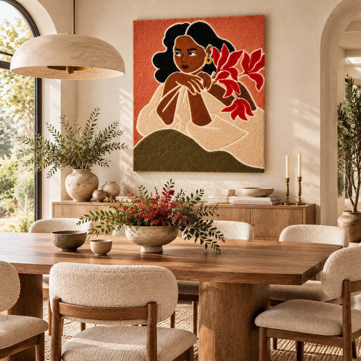 Quiet Profile with Red Flowers by Rushati Chowdhury — room setting