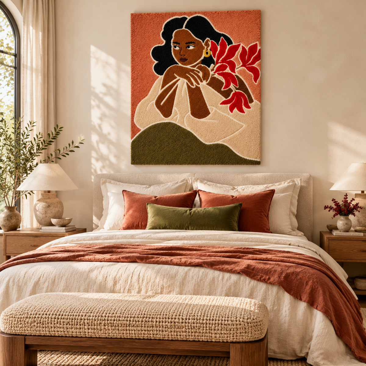 Quiet Profile with Red Flowers by Rushati Chowdhury — room setting