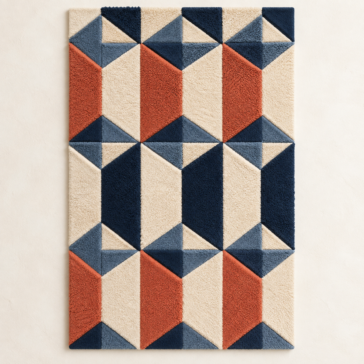Rust and navy prism columns wall art by Hewn Earth, featuring geometric shapes and textured finishes for modern decor.