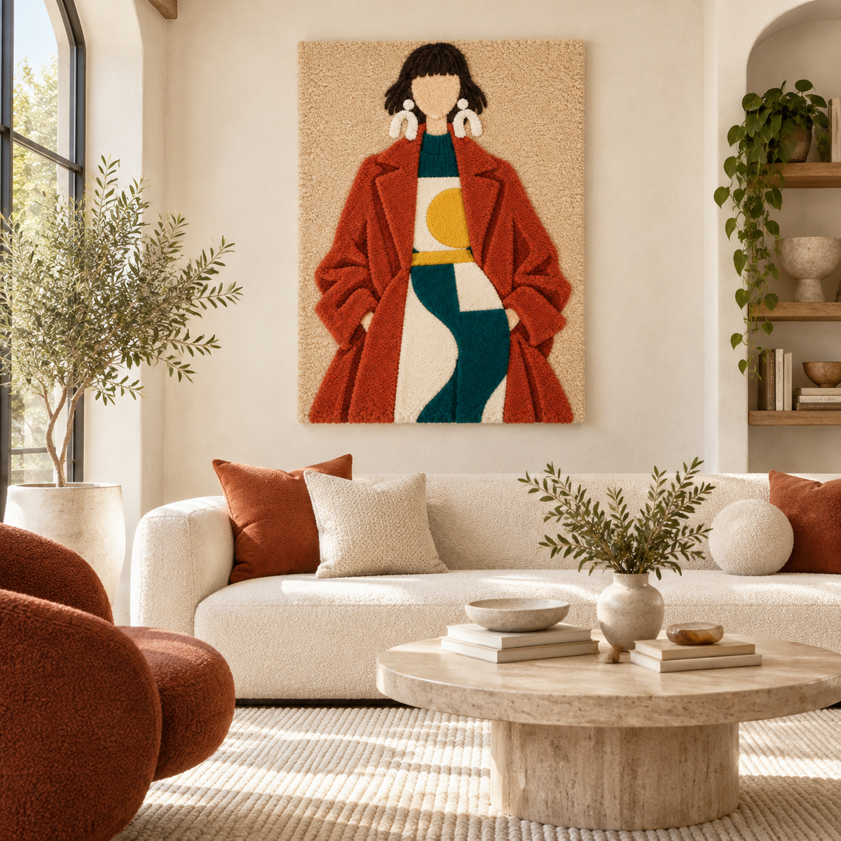 Rust Coat Geometric Grace wall art by Hewn Earth featuring abstract geometric patterns in warm rust tones.