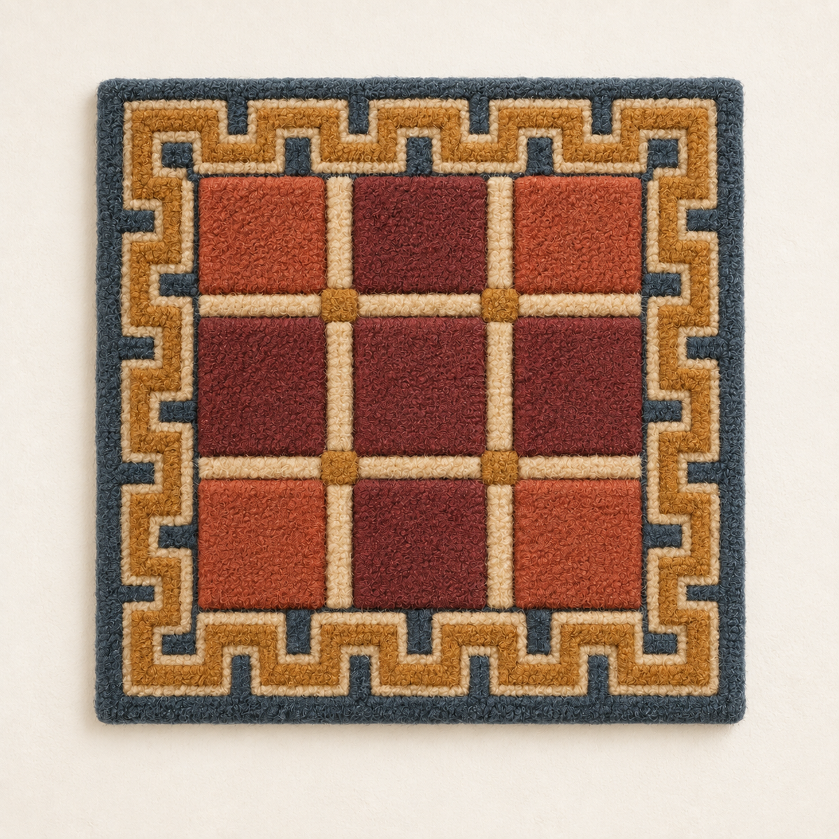 Hewn Earth Rust Meander Courtyard wall art showcasing a textured, rust-colored abstract design for interior decoration.
