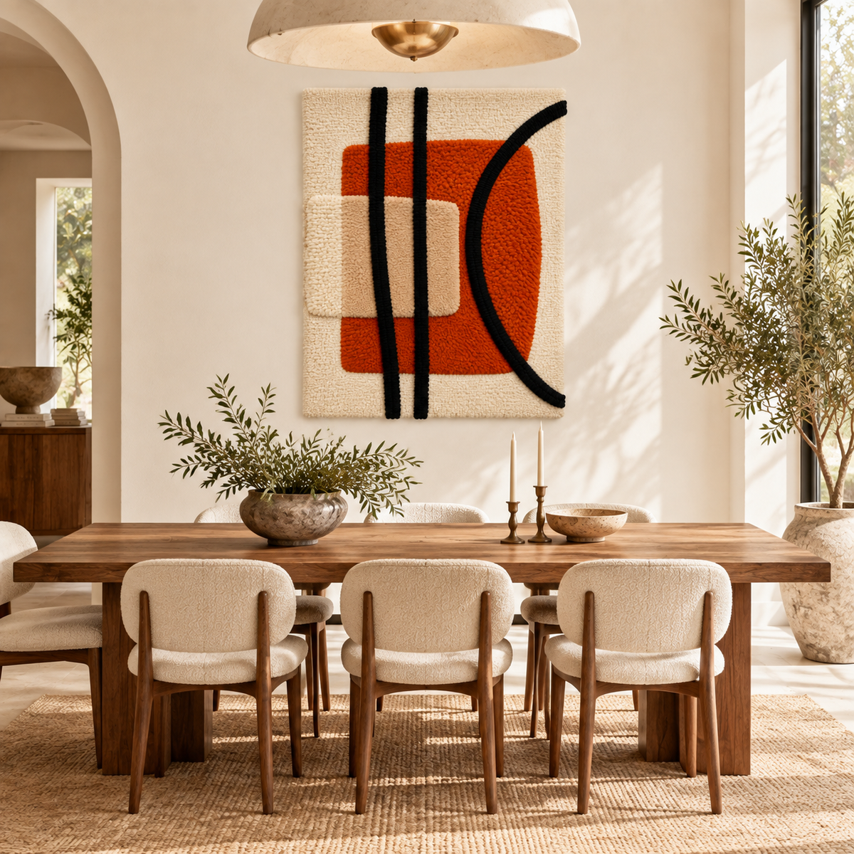 Rust portal and black arc wall art by Hewn Earth displayed in a modern room scene, showcasing abstract metal wall decor.
