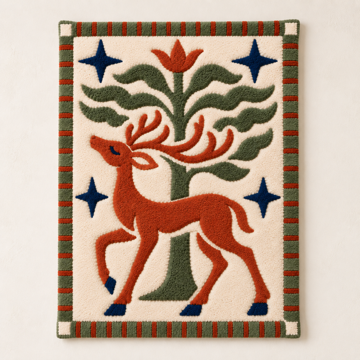 Rust stag and olive tree wall art by Hewn Earth featuring a textured rust finish and detailed olive tree design.