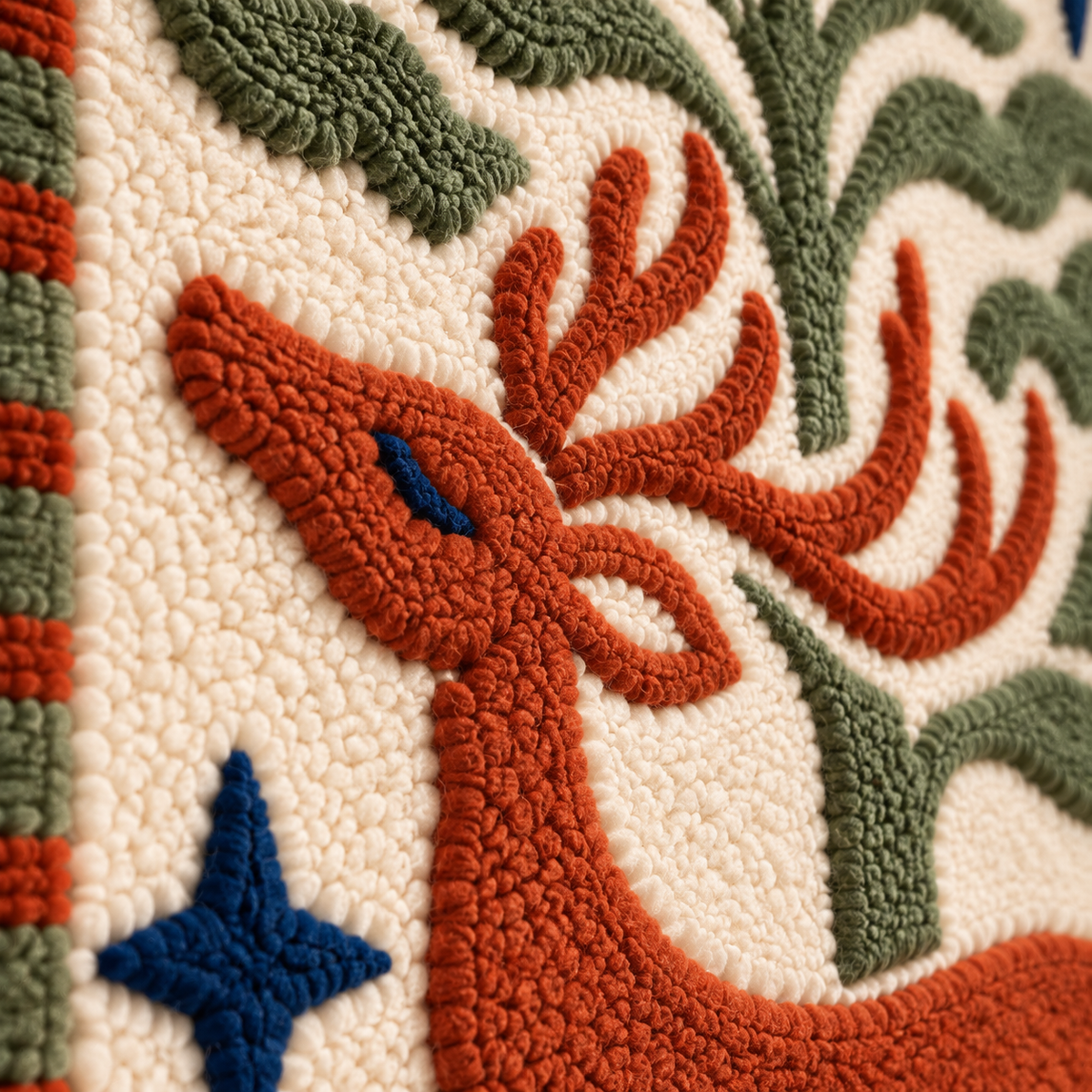 Rust Stag and Olive Tree — tufted wool texture detail