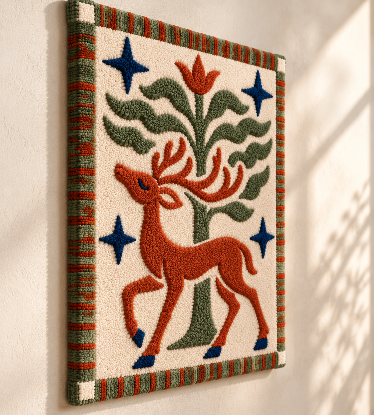 Rust Stag and Olive Tree — angled relief view