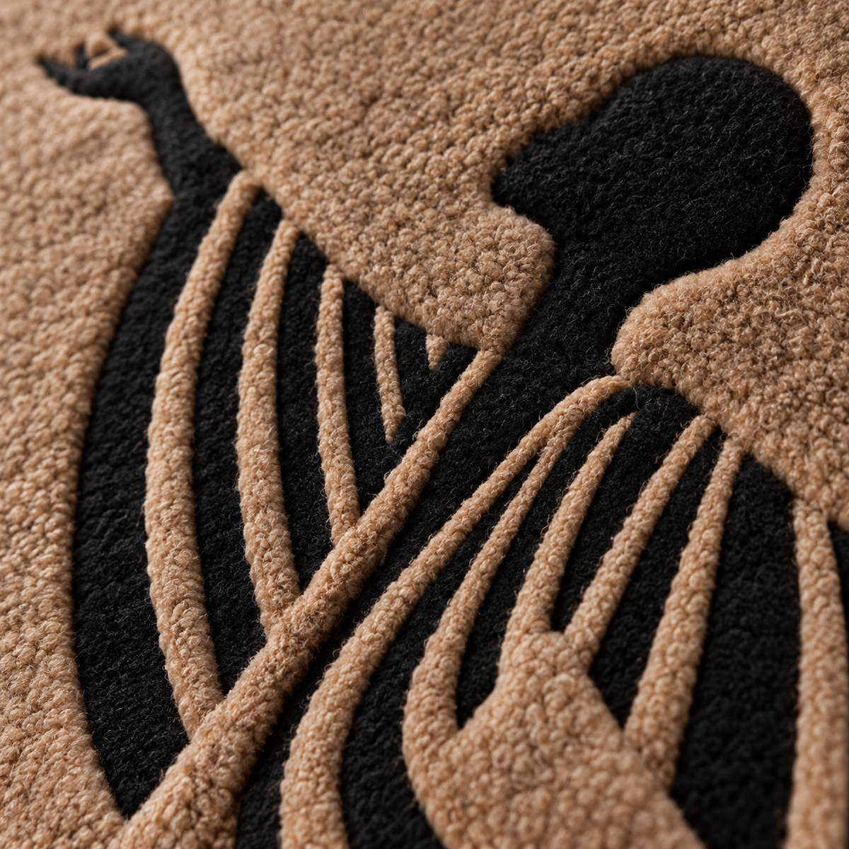 Close-up of Hewn Earth Sable Ribbon Dancer wall art, featuring flowing ribbon details and artistic design on a neutral background.