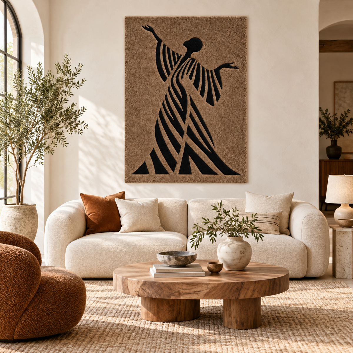 Hewn Earth Sable Ribbon Dancer wall art featuring an elegant ribbon dancer silhouette on a neutral background.