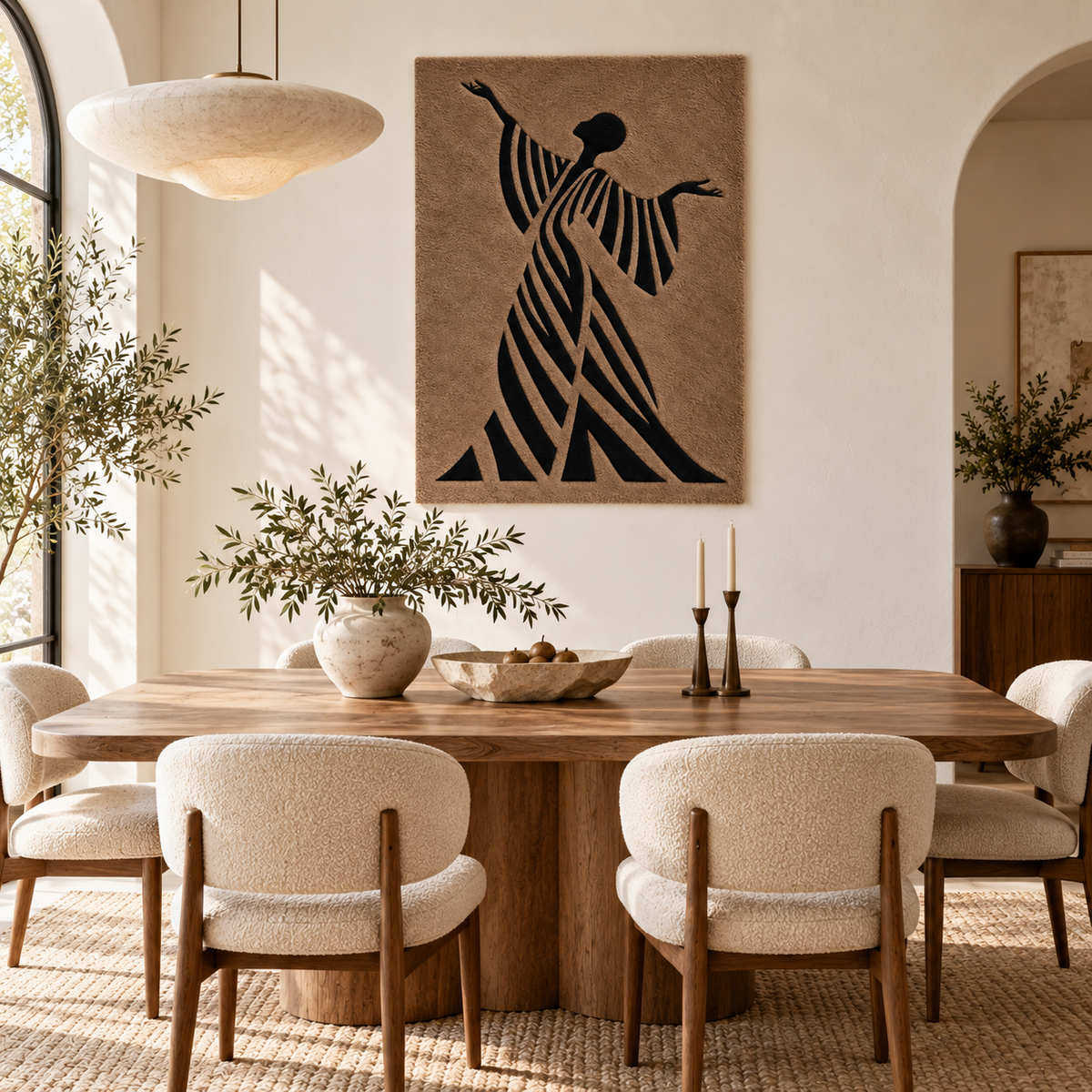 Hewn Earth Sable Ribbon Dancer wall art featuring a graceful ribbon dancer in flowing attire, decorative room display.