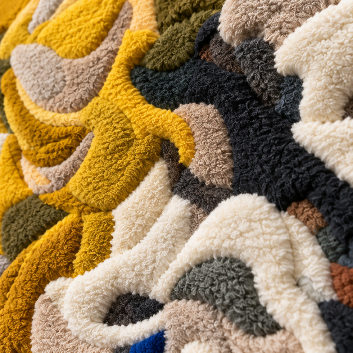 Saffron and Slate Flourish — tufted wool texture detail