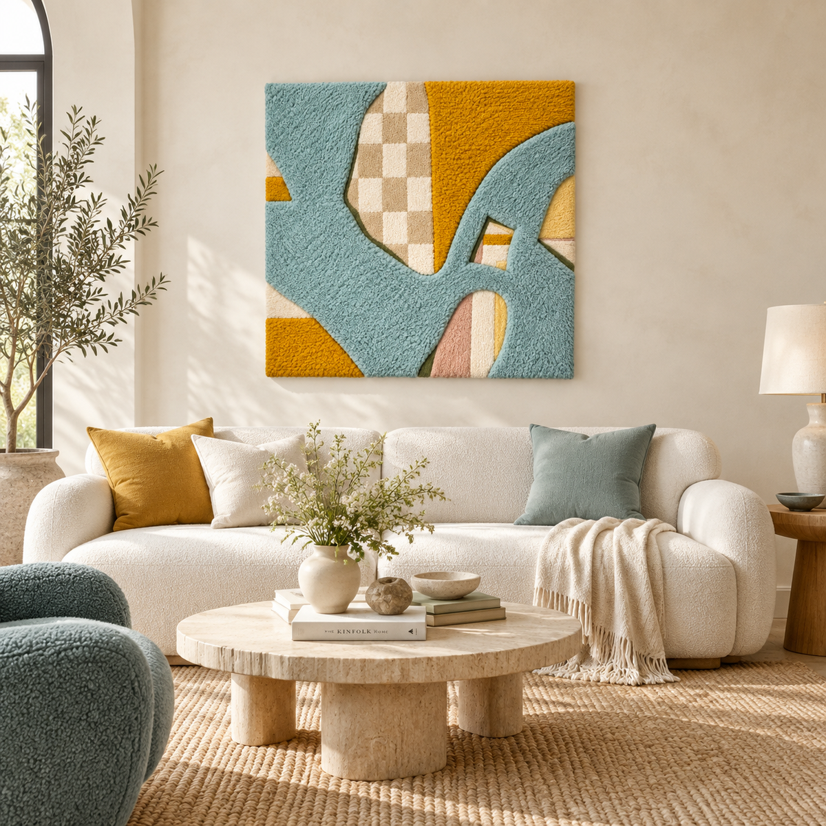 Saffron Checkered Drift — front-facing room scene