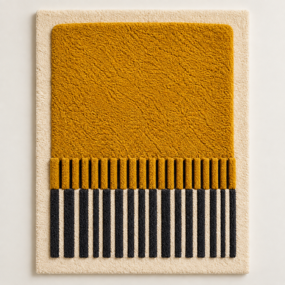 Hewn Earth wall art featuring a saffron field scene with charcoal fringe, vibrant colors and textured design for home decor.