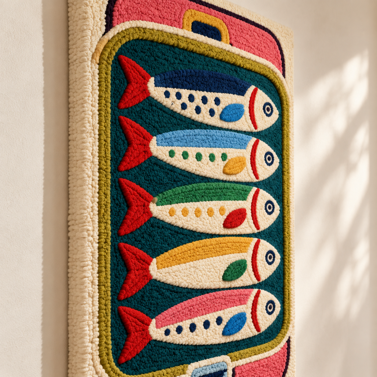 Sardines in a Coral Tin — angled relief view