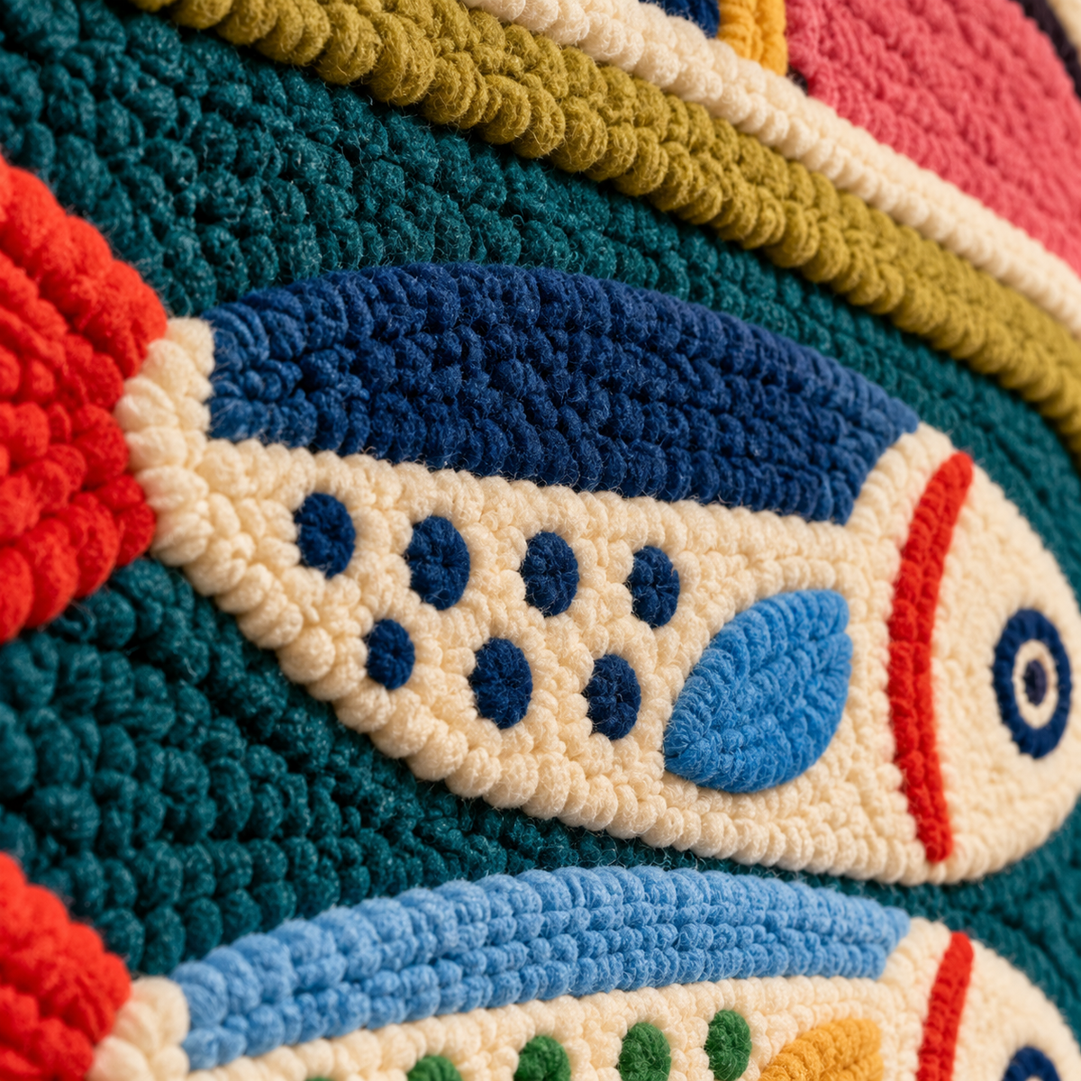Sardines in a Coral Tin — tufted wool texture detail