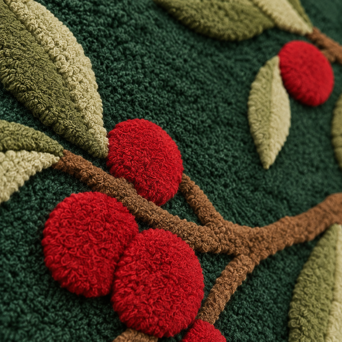 Scarlet Berry Bough — tufted wool texture detail