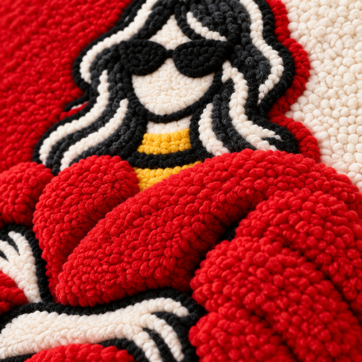 Scarlet Coat Confidence — tufted wool texture detail