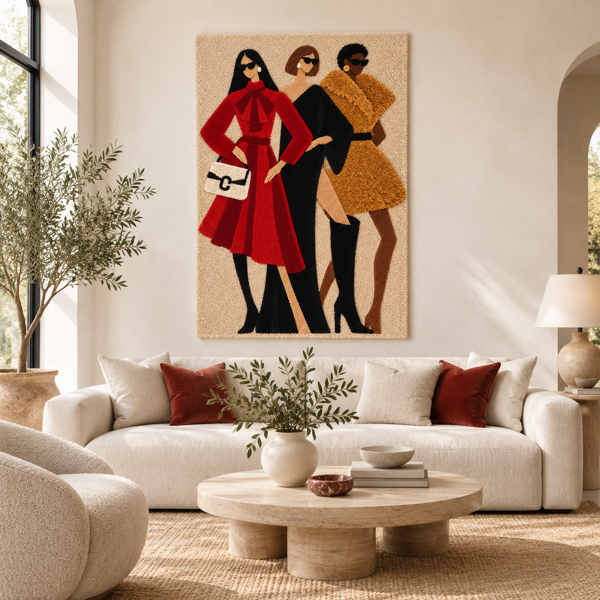 Hewn Earth Scarlet Coat Social Club wall art, vibrant red artwork featuring a stylish coat design, ideal for modern interior decor.