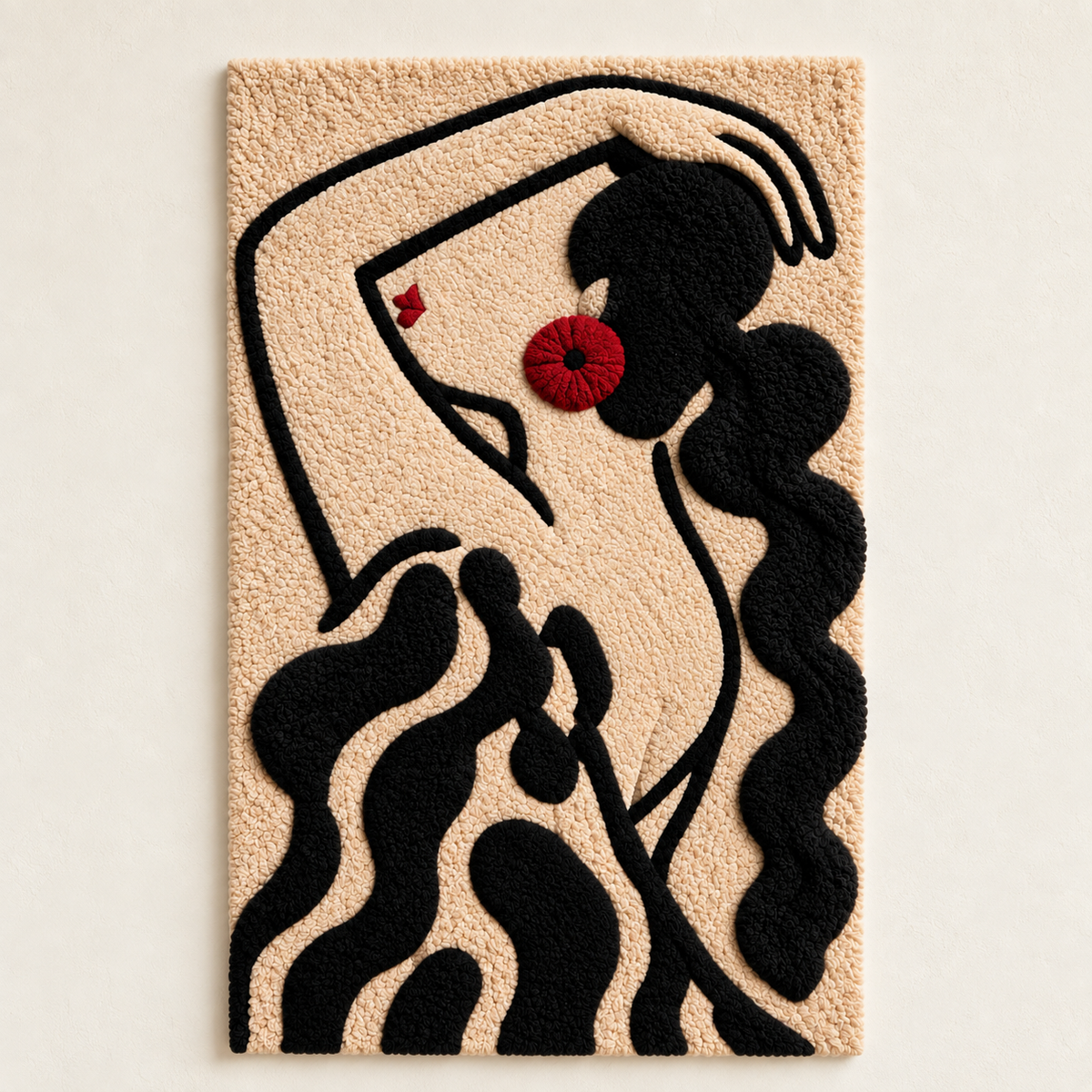 Hewn Earth Scarlet Earring Silhouette wall art featuring a bold, red earring design on a neutral background.
