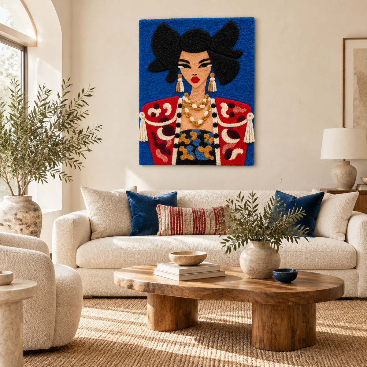 Scarlet Epaulette Muse wall art by Hewn Earth featuring vibrant red and gold abstract design for interior decor.