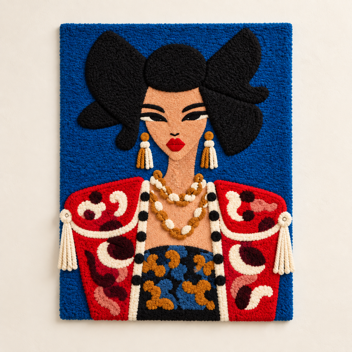 Scarlet Epaulette Muse wall art by Hewn Earth featuring vibrant red and detailed textured design on a white background