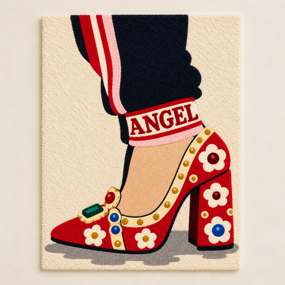 Hewn Earth scarlet floral heel wall art featuring vibrant red flowers and elegant design on a light background.