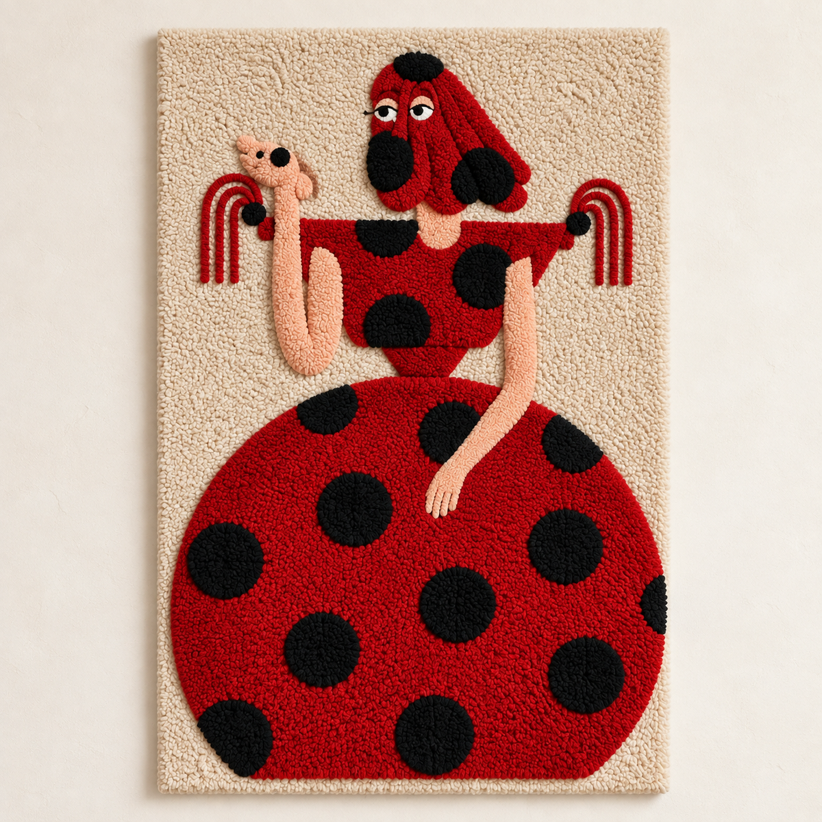 Hewn Earth Scarlet Polka Dot Companion wall art featuring bright red polka dots on a neutral background.