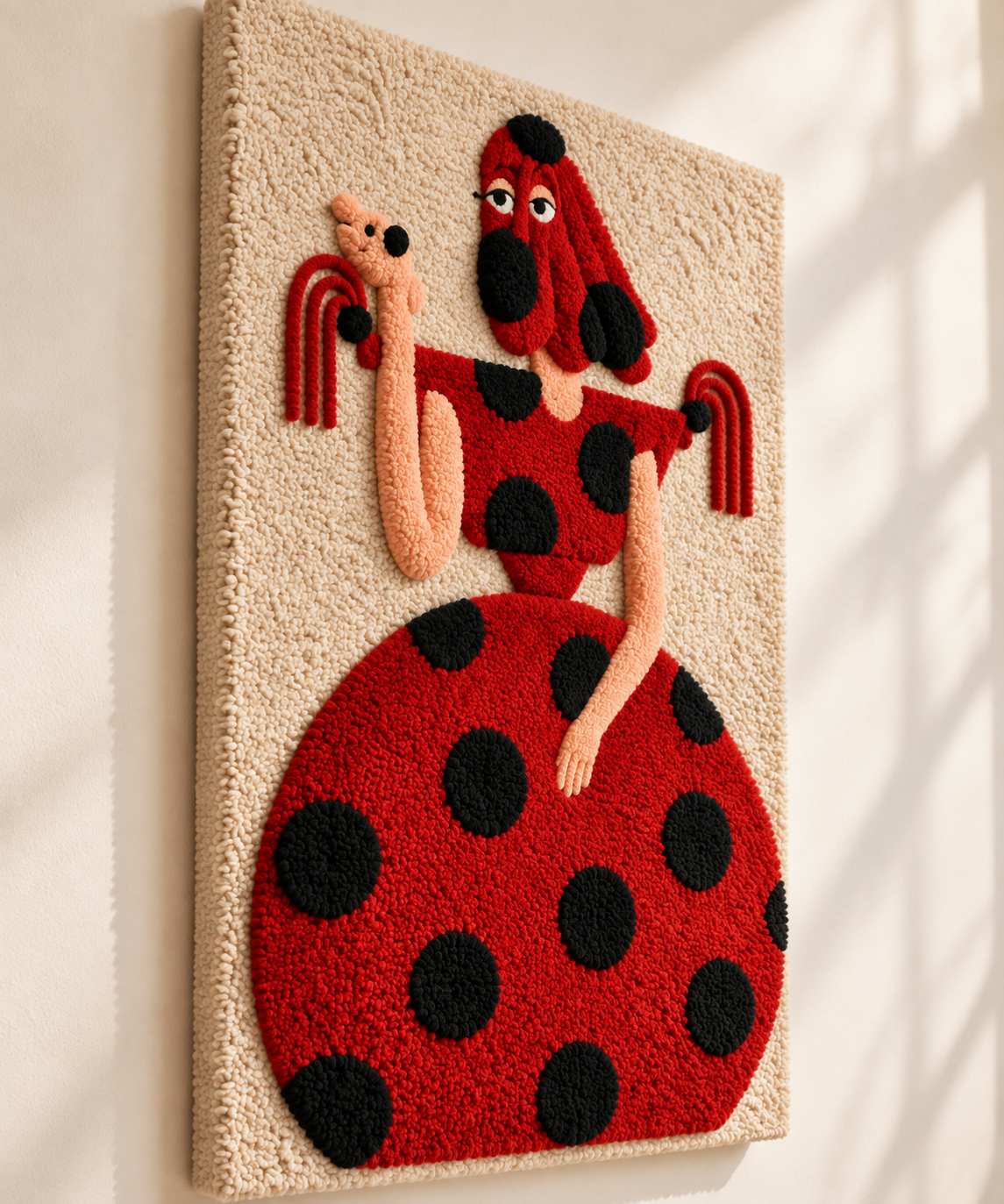 Hewn Earth Scarlet Polka Dot Companion wall art featuring a vibrant red polka dot design on a neutral background.