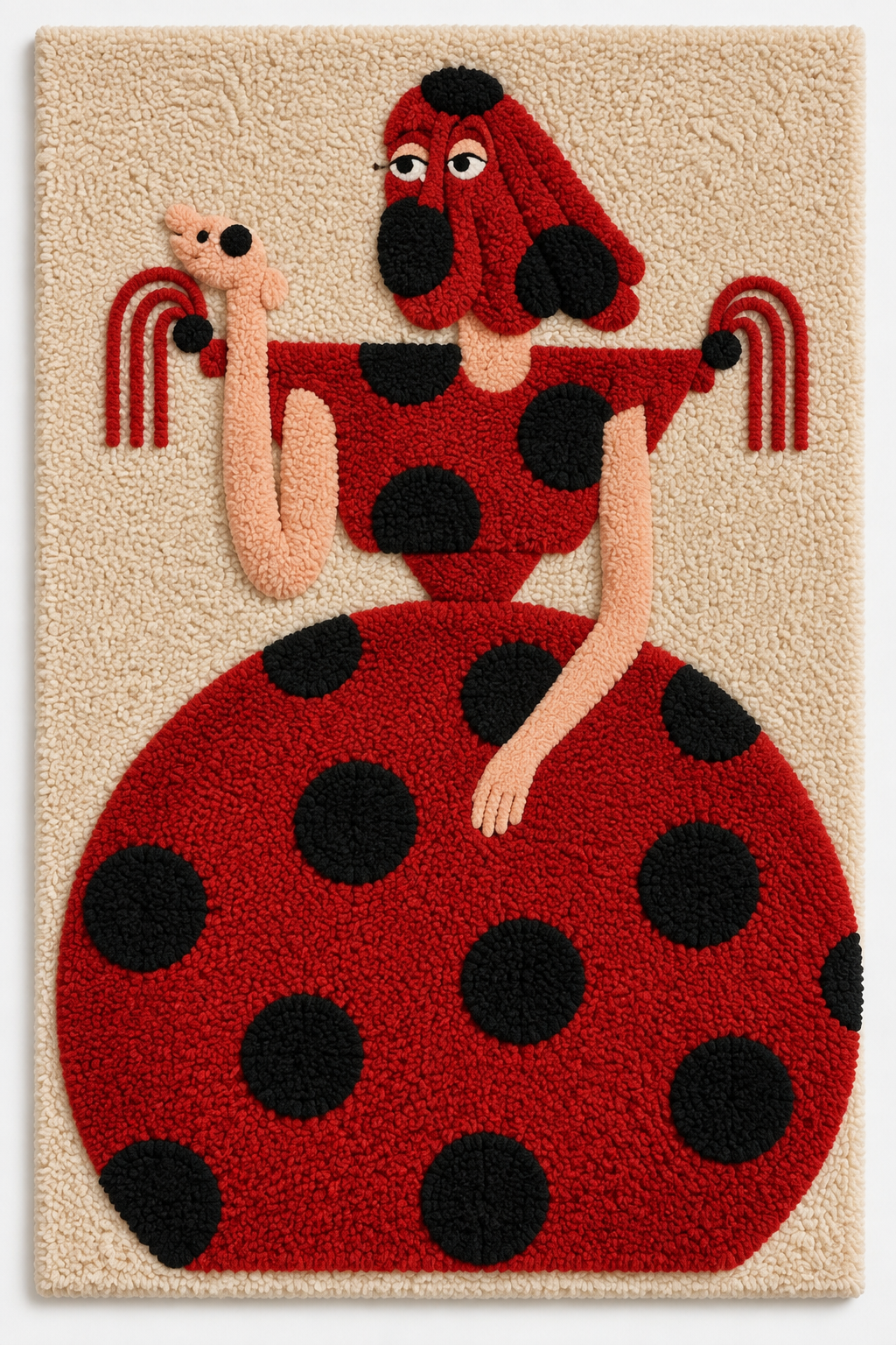 Hewn Earth Scarlet Polka Dot Companion wall art featuring a vibrant red polka dot design on a neutral background.