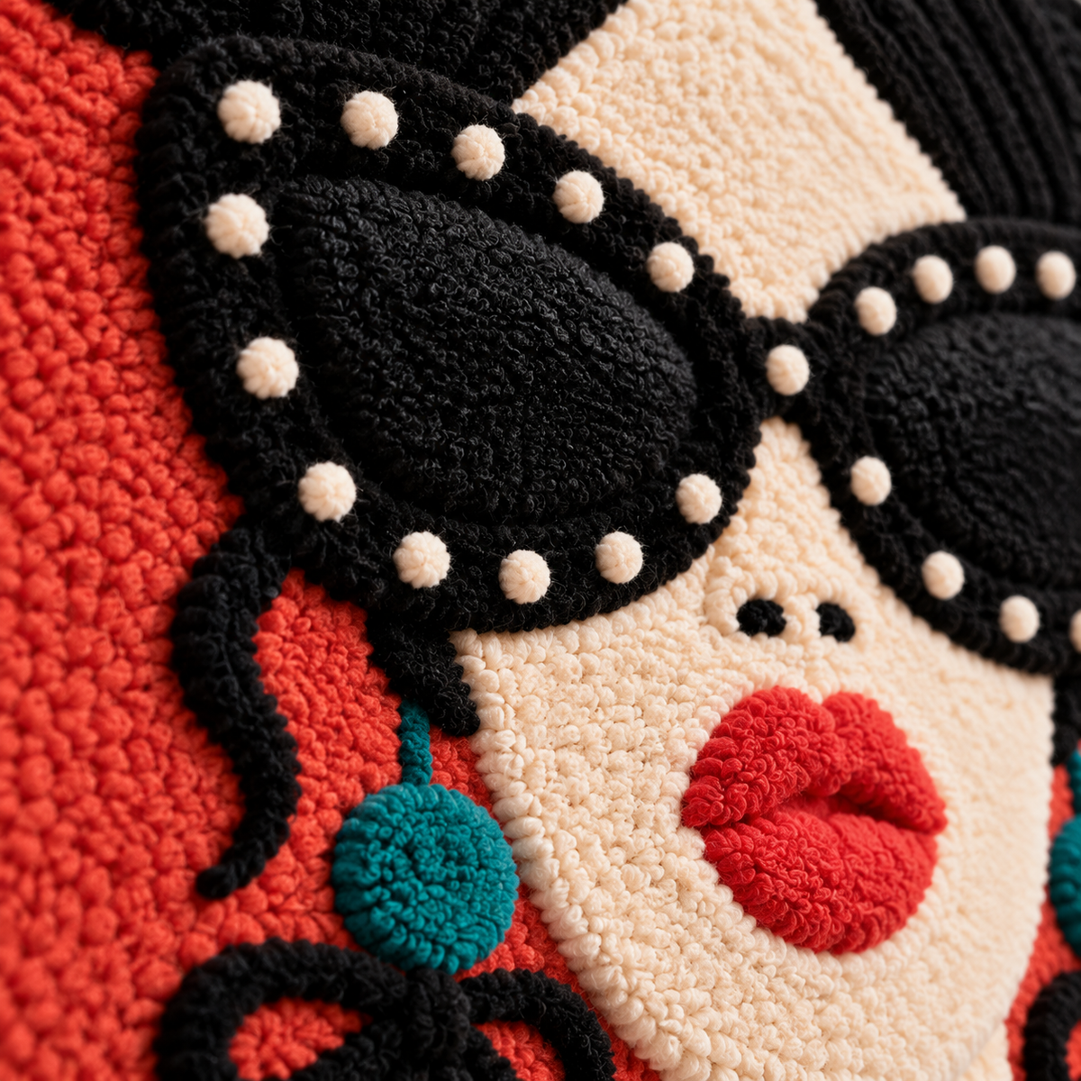 Scarlet Polka Dot Muse — tufted wool texture detail