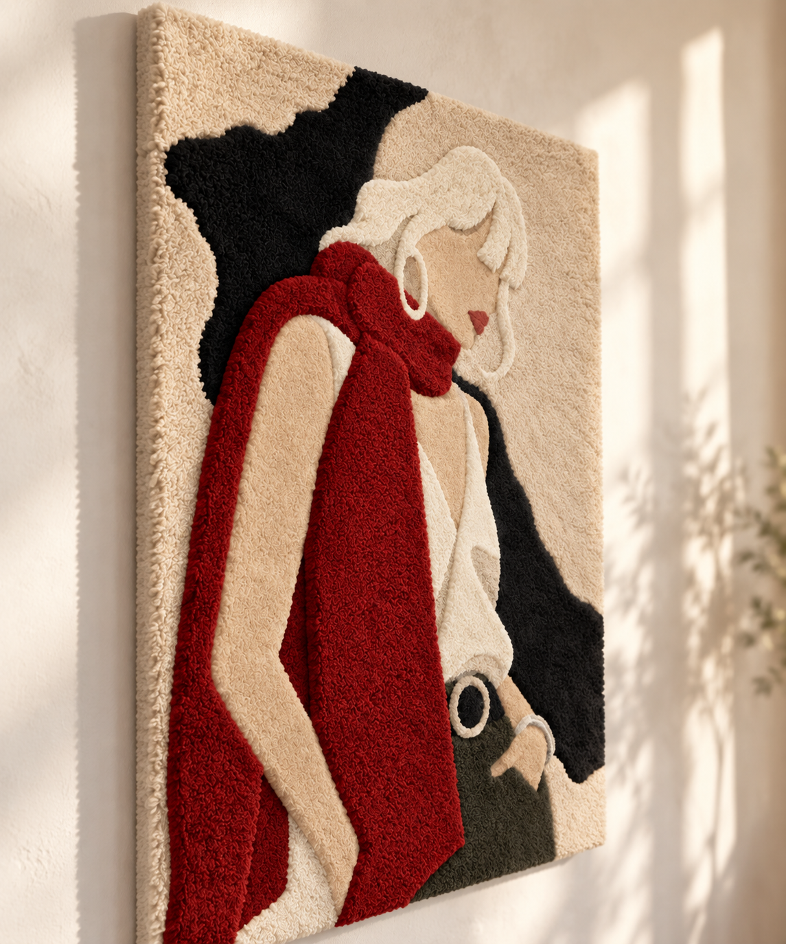 Scarlet Scarf Quiet Pose — angled relief view
