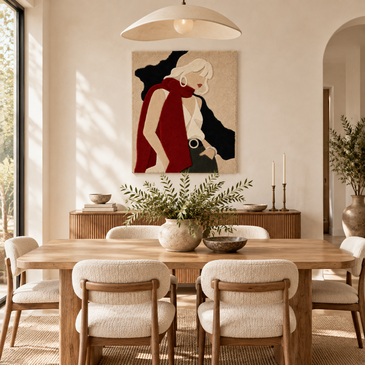 Scarlet Scarf Quiet Pose — room setting