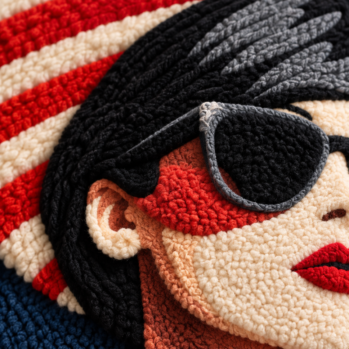 Scarlet Stripe Summer — tufted wool texture detail