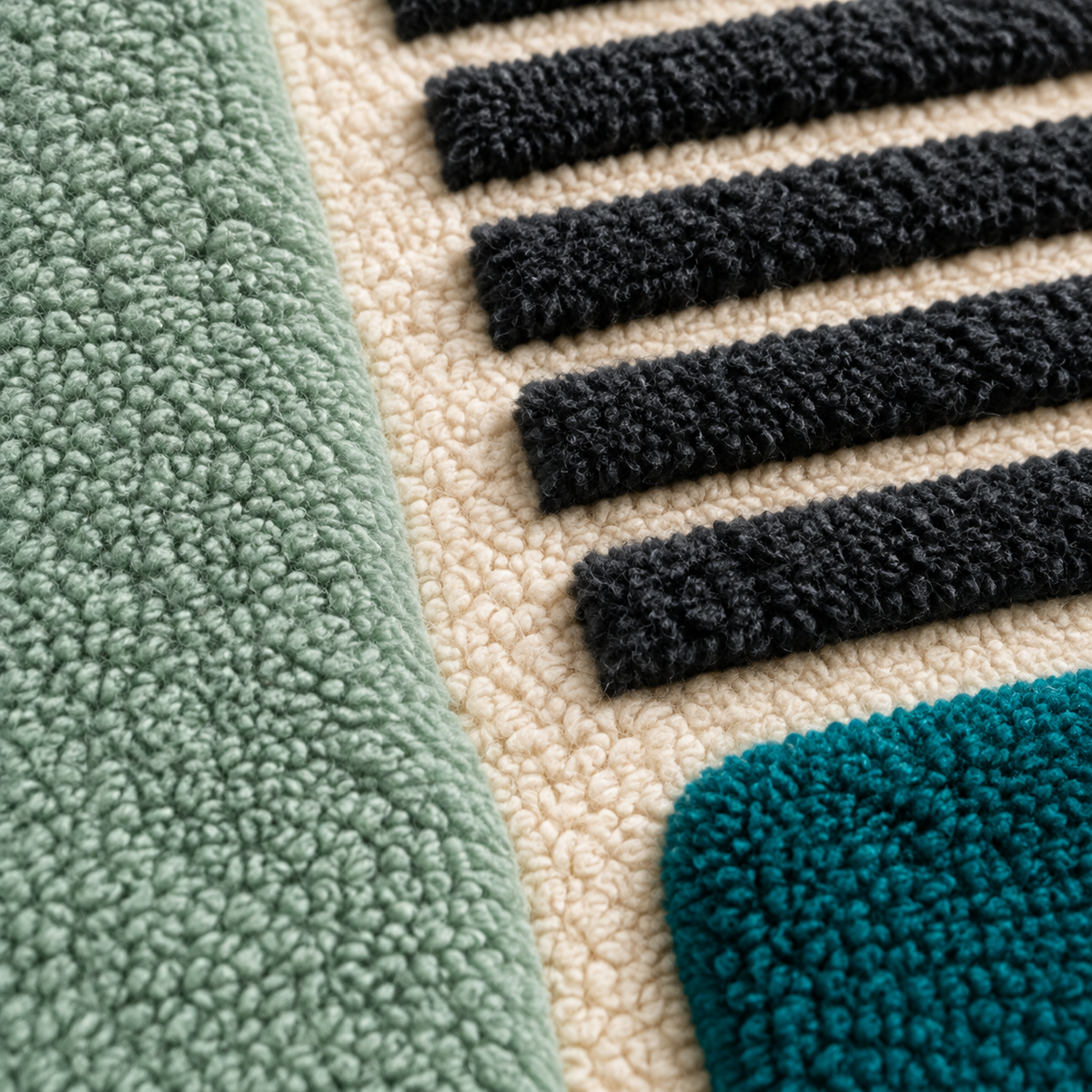 Close-up of Hewn Earth sea glass wall art with ebony lines, showcasing textured glass blocks and intricate design details.